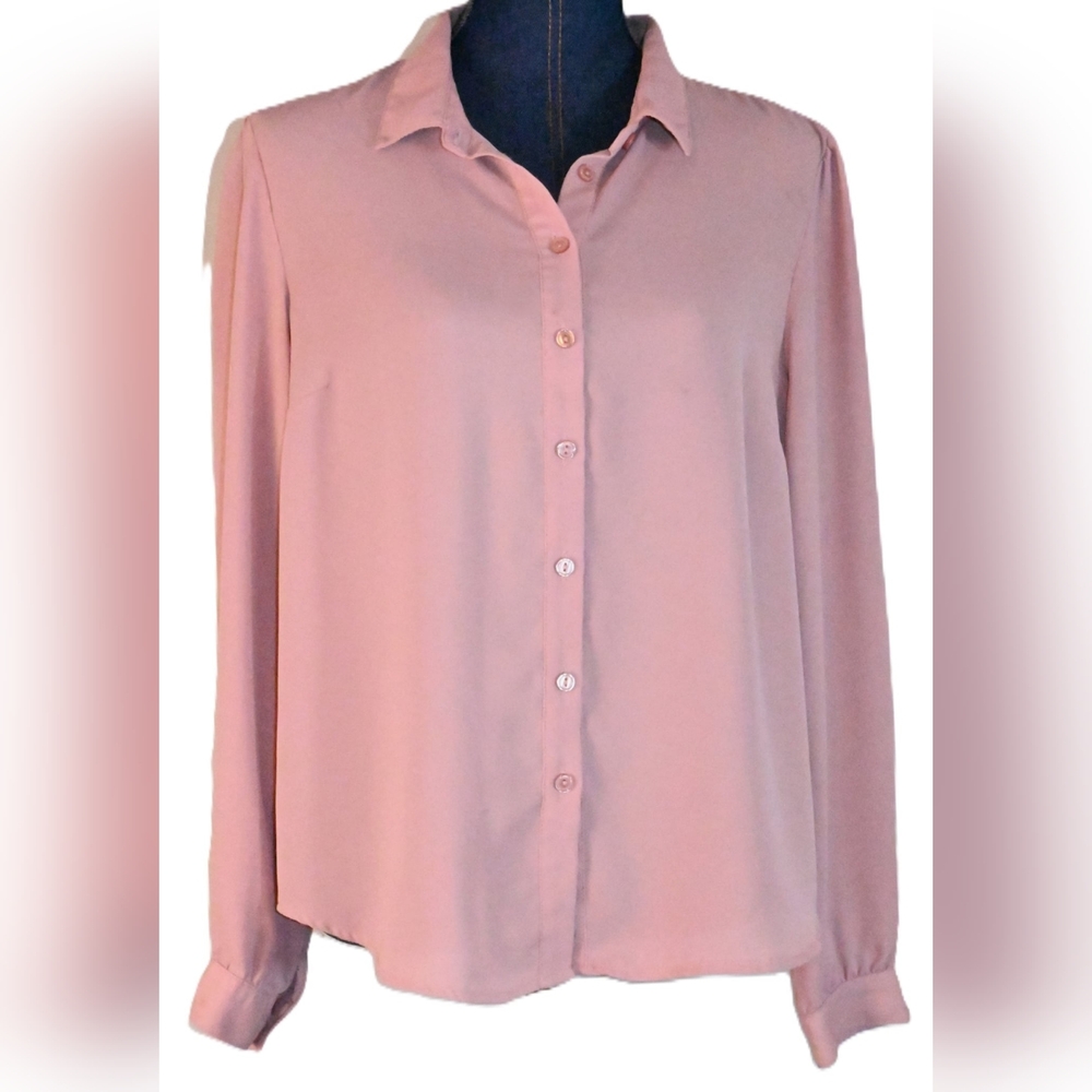 H&M DIVIDED Pink Women's Button-down Blouse, Long-sleeves Size 12